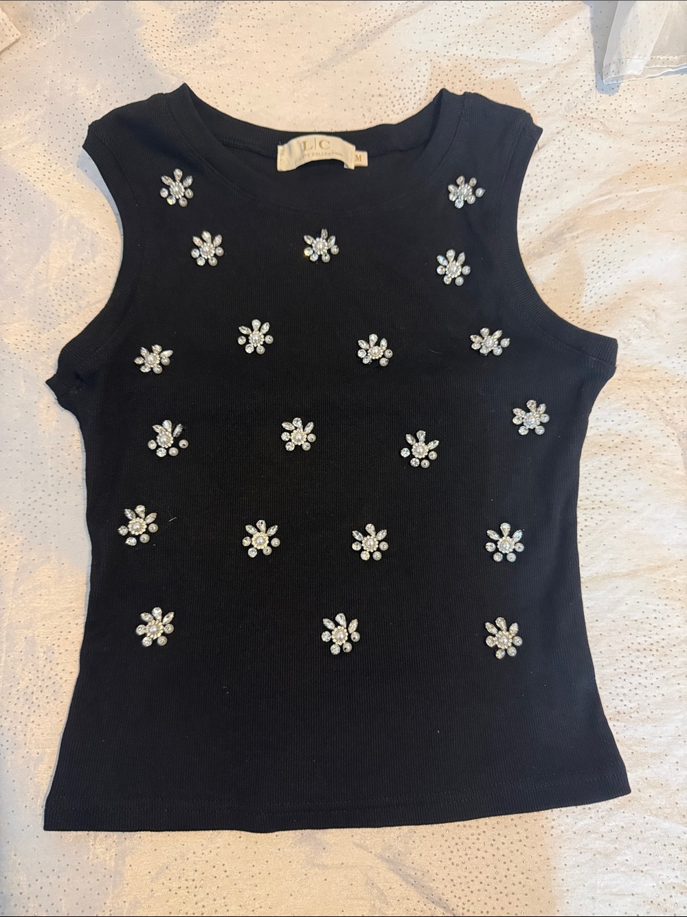 Lizette collection Classic Black Sleeveless Jewel-Embellished Tank Top size M